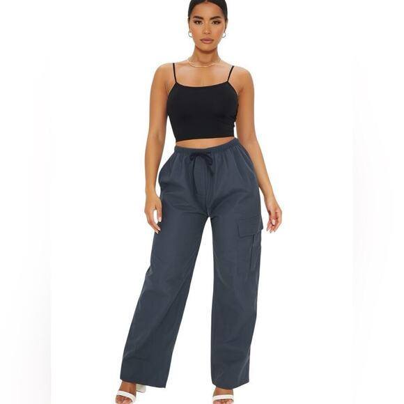 PrettyLittleThing Pants - PrettyLittleThing Black Wide Leg Cargo Pants, Casual, Modern, Chic, Relaxed, 12